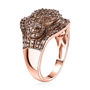 D'Joy Natural Champagne Diamond 1.00 ctw Eclipse Majesty Ring in 18K Vermeil Rose Gold Over Sterling Silver (Size 8.0)