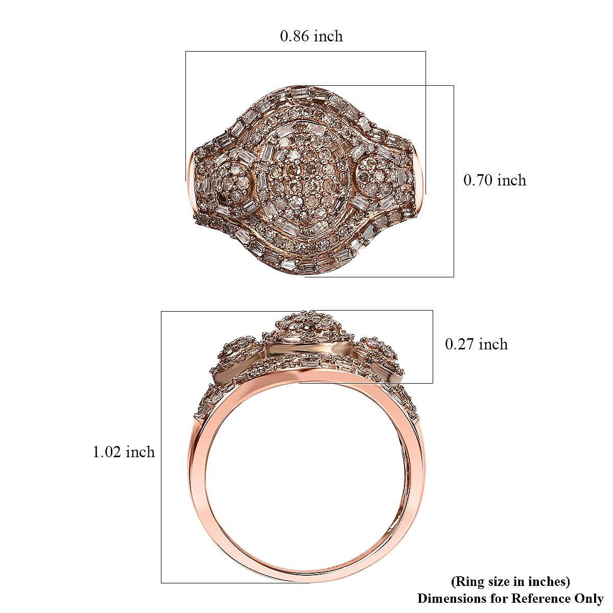 D'Joy Natural Champagne Diamond 1.00 ctw Eclipse Majesty Ring in 18K Vermeil Rose Gold Over Sterling Silver (Size 8.0)