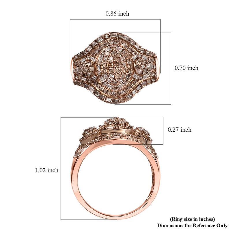 D'Joy Natural Champagne Diamond 1.00 ctw Eclipse Majesty Ring in 18K Vermeil Rose Gold Over Sterling Silver (Size 8.0)