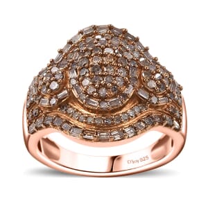 D'Joy Natural Champagne Diamond 1.00 ctw Eclipse Majesty Ring in 18K Vermeil Rose Gold Over Sterling Silver (Size 9.0)
