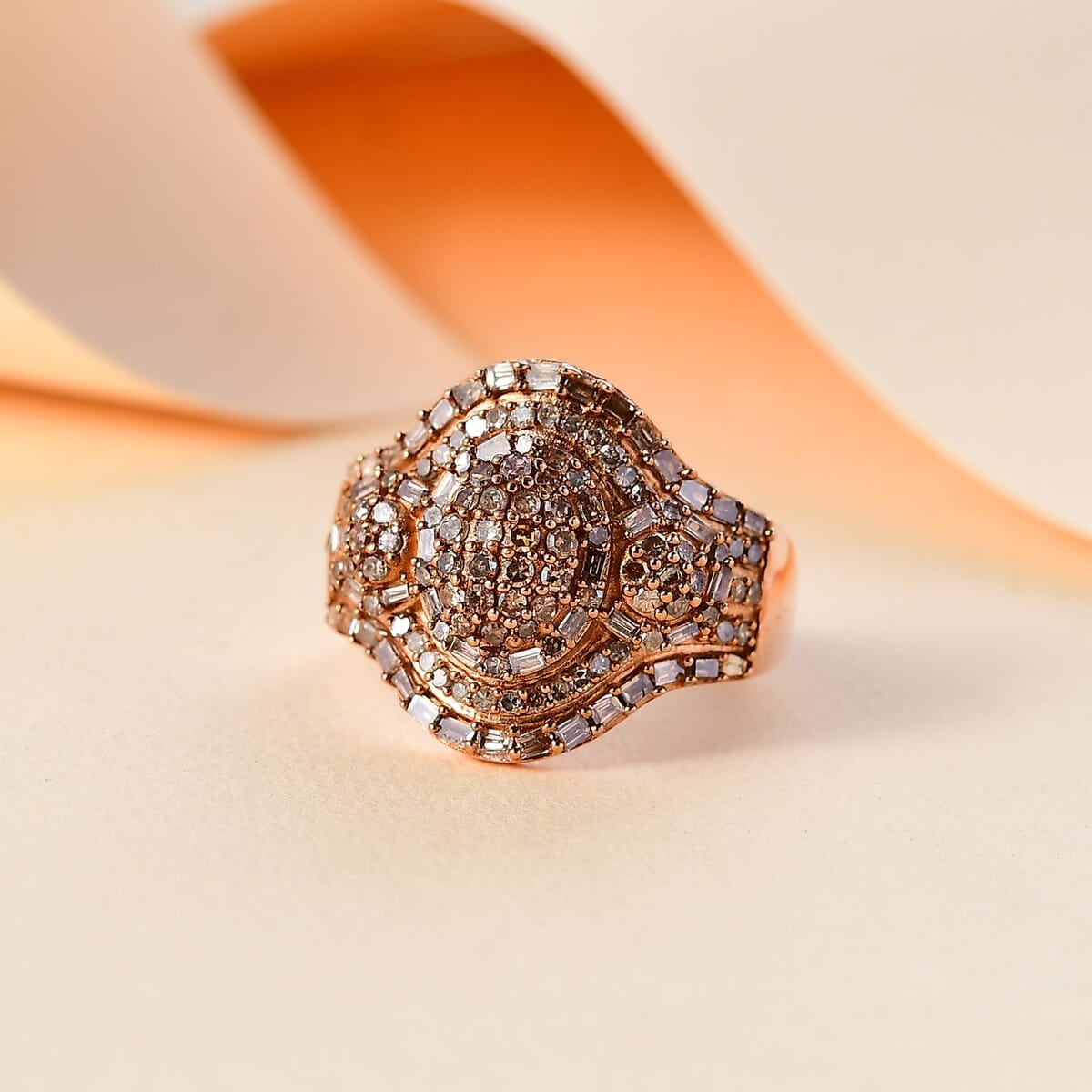 D'Joy Natural Champagne Diamond 1.00 ctw Eclipse Majesty Ring in 18K Vermeil Rose Gold Over Sterling Silver (Size 9.0) image number 1