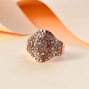 D'Joy Natural Champagne Diamond 1.00 ctw Eclipse Majesty Ring in 18K Vermeil Rose Gold Over Sterling Silver (Size 9.0)