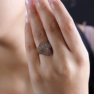 D'Joy Natural Champagne Diamond 1.00 ctw Eclipse Majesty Ring in 18K Vermeil Rose Gold Over Sterling Silver (Size 9.0)