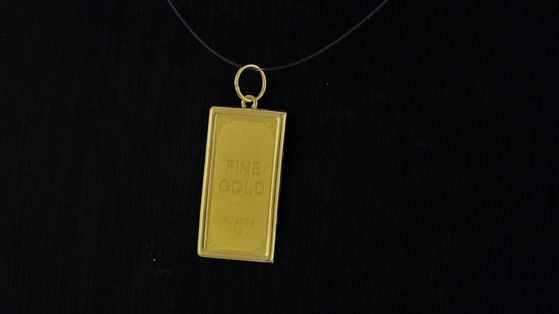 24K Yellow Gold Ingot 21x10.67x0.8MM Pendant without Chain Bar (1g) in 14K Gold Frame (0.45g) (Total 1.4gm)