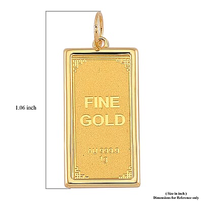 24K Yellow Gold Ingot 21x10.67x0.8MM Pendant without Chain Bar (1g) in 14K Gold Frame (0.45g) (Total 1.4gm)