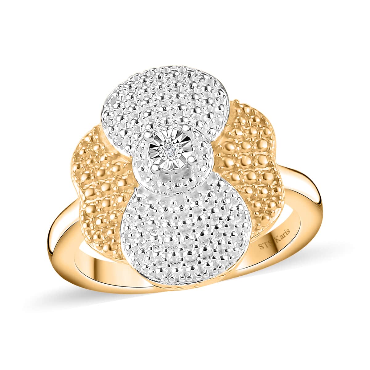 Karis Diamond Accent Floral Essence Ring in Rhodium and 18K YG Plated (Size 7.0) image number 0