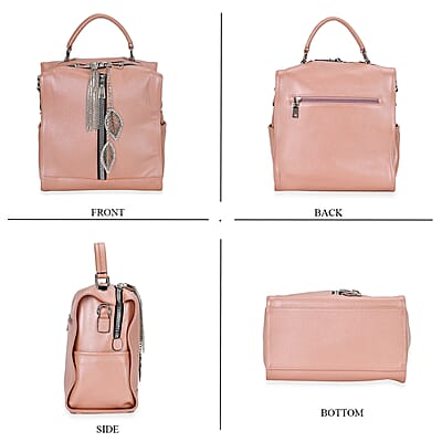 Pink Multi-purpose Genuine Leather Crossbody Bag with Logo Two Leaves Tag & Tassel
