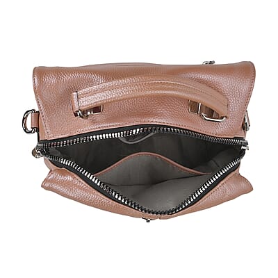 Pink Multi-purpose Genuine Leather Crossbody Bag with Logo Two Leaves Tag & Tassel