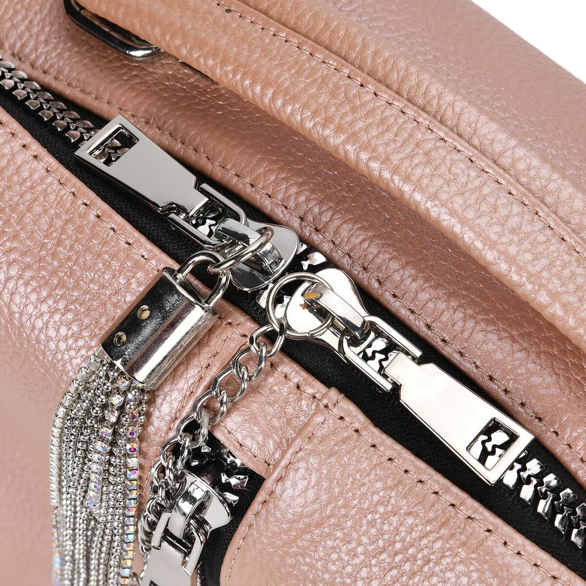 Pink Multi-purpose Genunie Leather Crossbody Bag with Logo Two Leaves Tag & Tassel image number 5