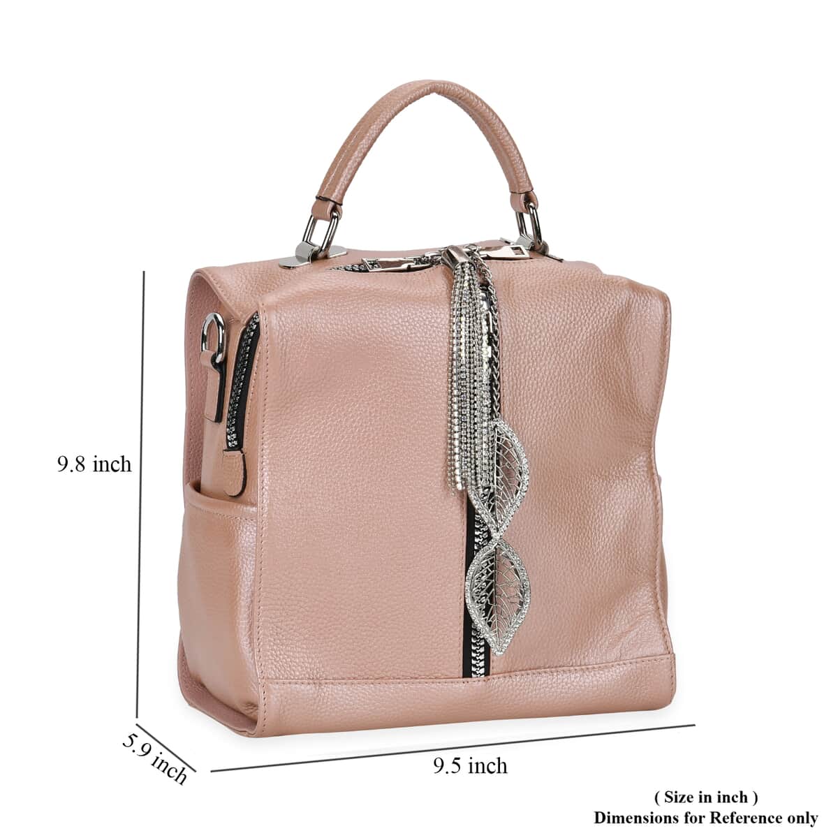 Pink Multi-purpose Genunie Leather Crossbody Bag with Logo Two Leaves Tag & Tassel image number 6