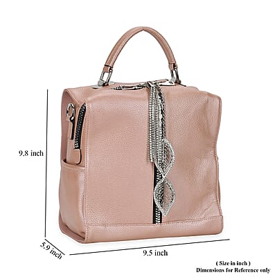Pink Multi-purpose Genuine Leather Crossbody Bag with Logo Two Leaves Tag & Tassel