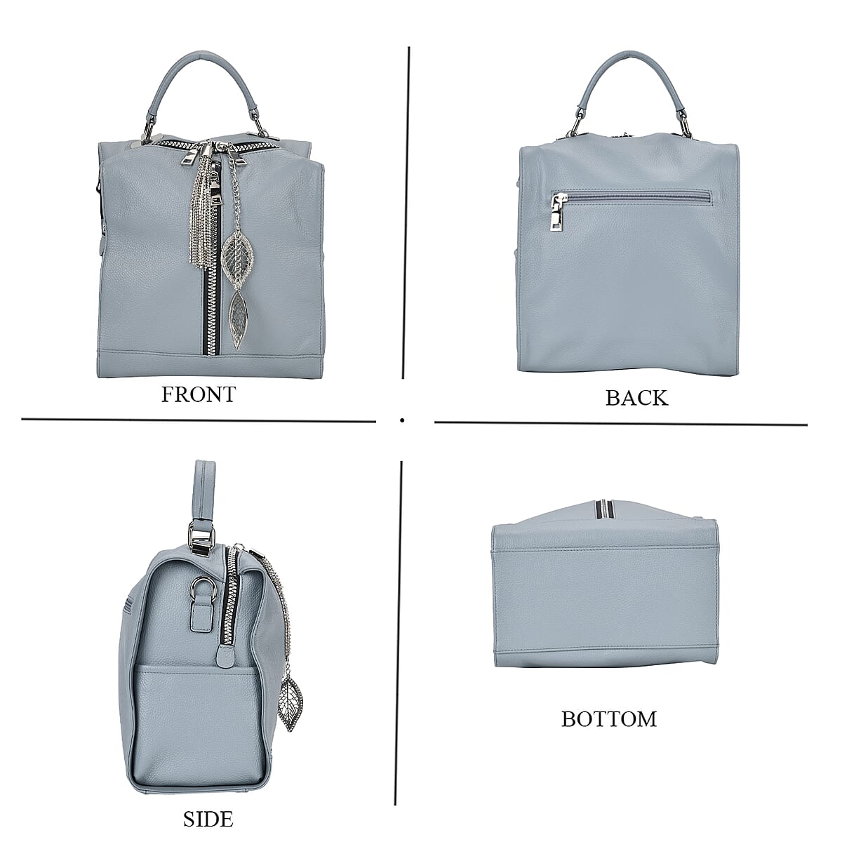 Blue Multi-purpose Genuine Leather Crossbody Bag with Logo Two Leaves Tag & Tassel image number 3