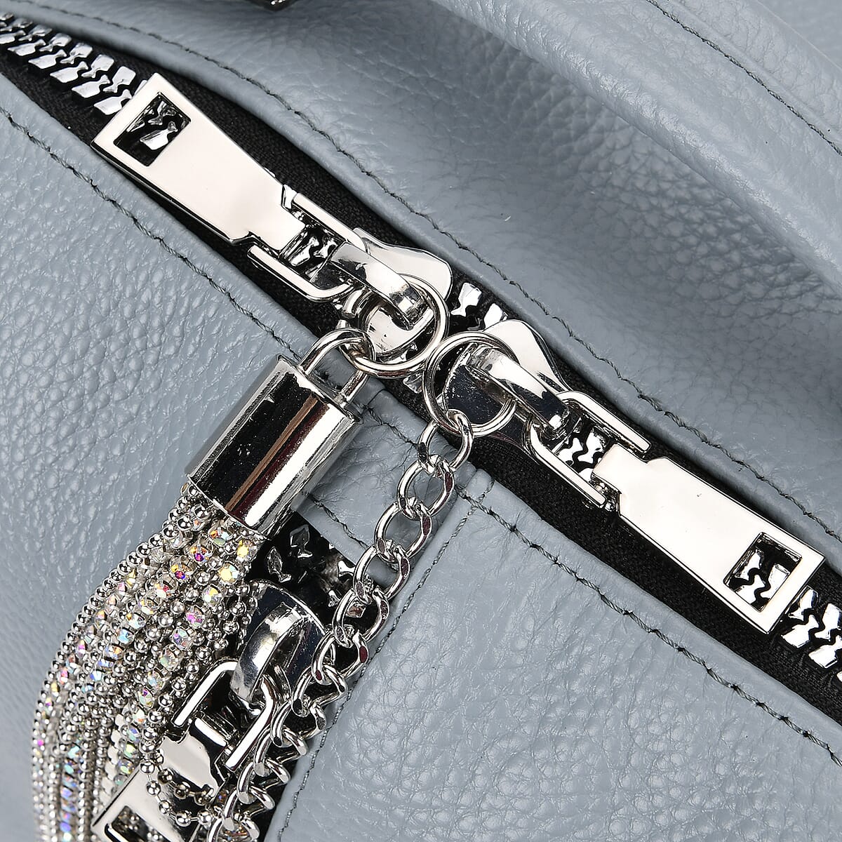 Blue Multi-purpose Genuine Leather Crossbody Bag with Logo Two Leaves Tag & Tassel image number 5