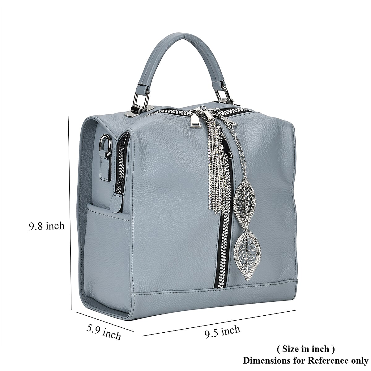 Blue Multi-purpose Genuine Leather Crossbody Bag with Logo Two Leaves Tag & Tassel image number 6