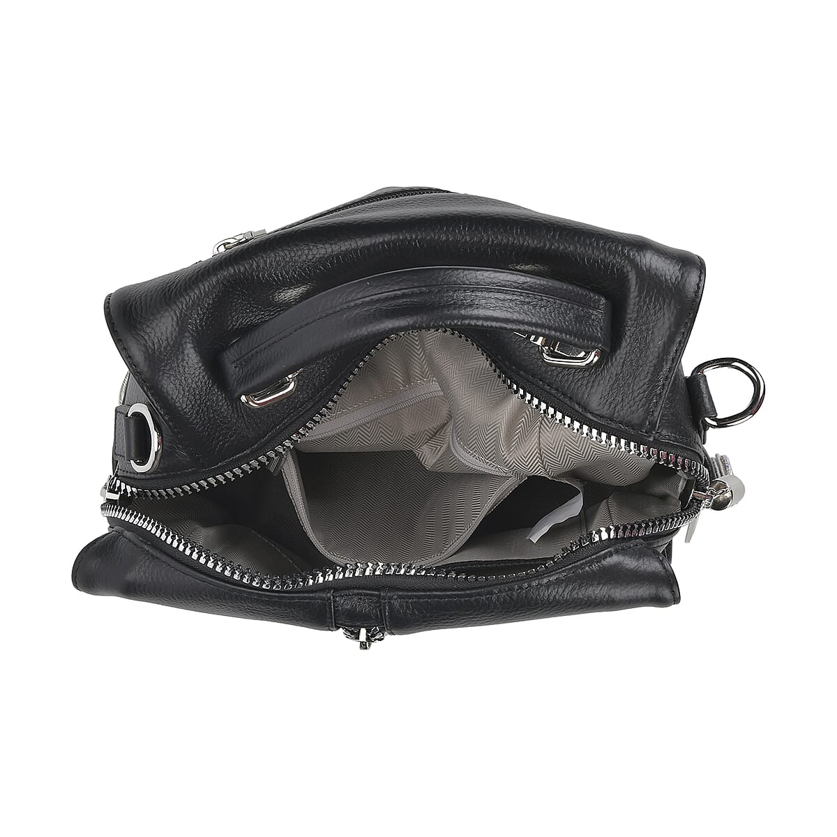 Black Multi-purpose Genuine Leather Crossbody Bag with Logo Two Leaves Tag & Tassel image number 4