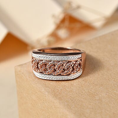 Karis Natural Champagne Diamond Accent Curb Ring in 18K RG Plated (Size 10.0)