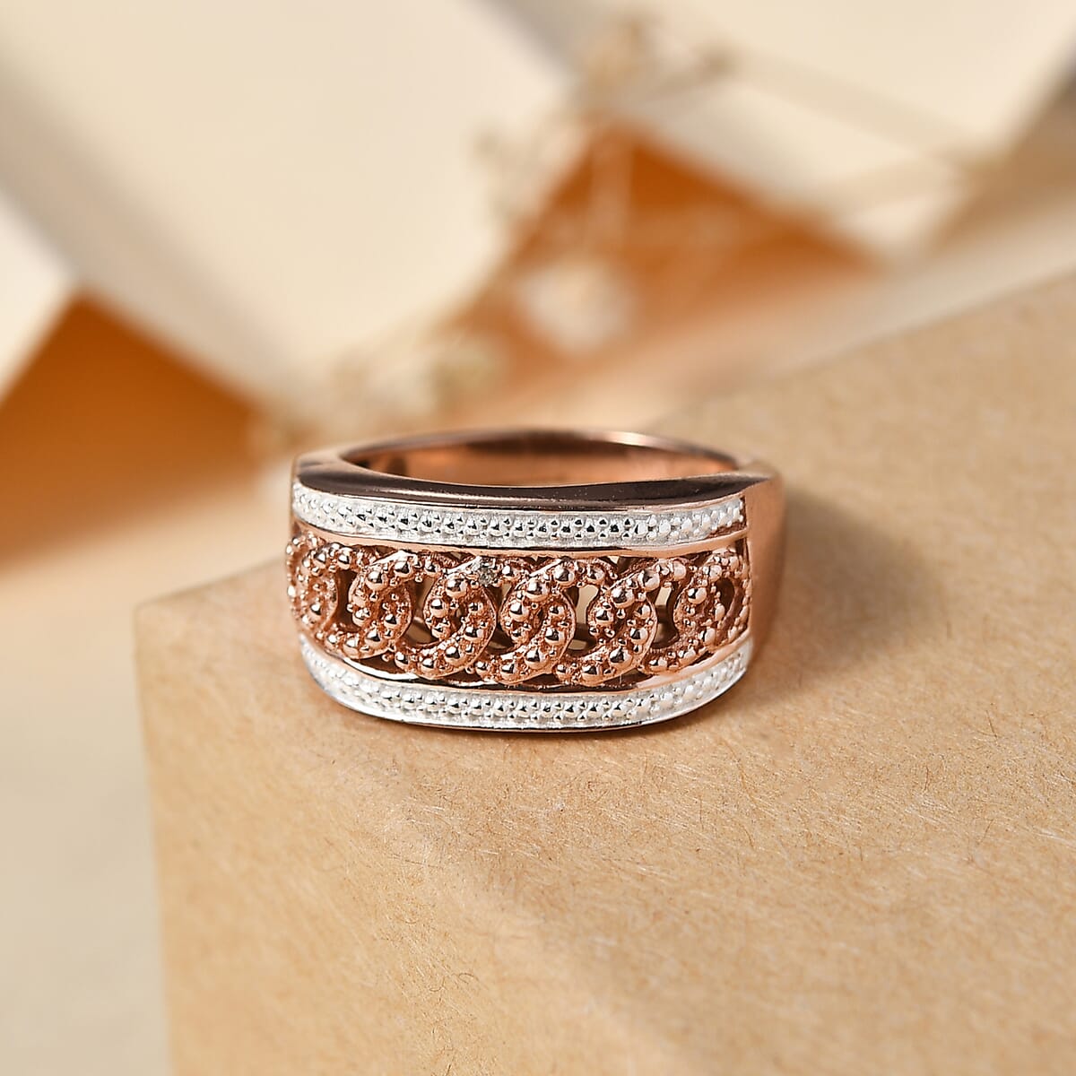 Karis Natural Champagne Diamond Accent Curb Ring in 18K RG Plated (Size 8.0) image number 1