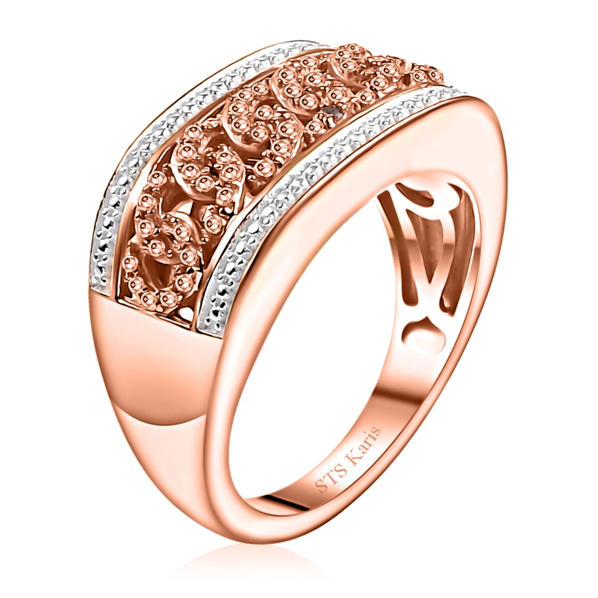 Karis Natural Champagne Diamond Accent Curb Ring in 18K RG Plated (Size 8.0) image number 3