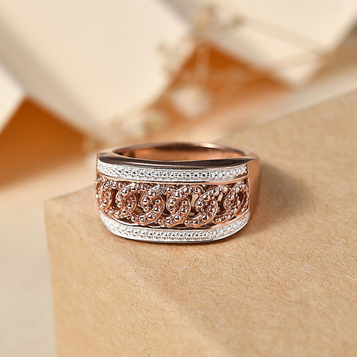 Karis Natural Champagne Diamond Accent Curb Ring in 18K RG Plated (Size 9.0) image number 1