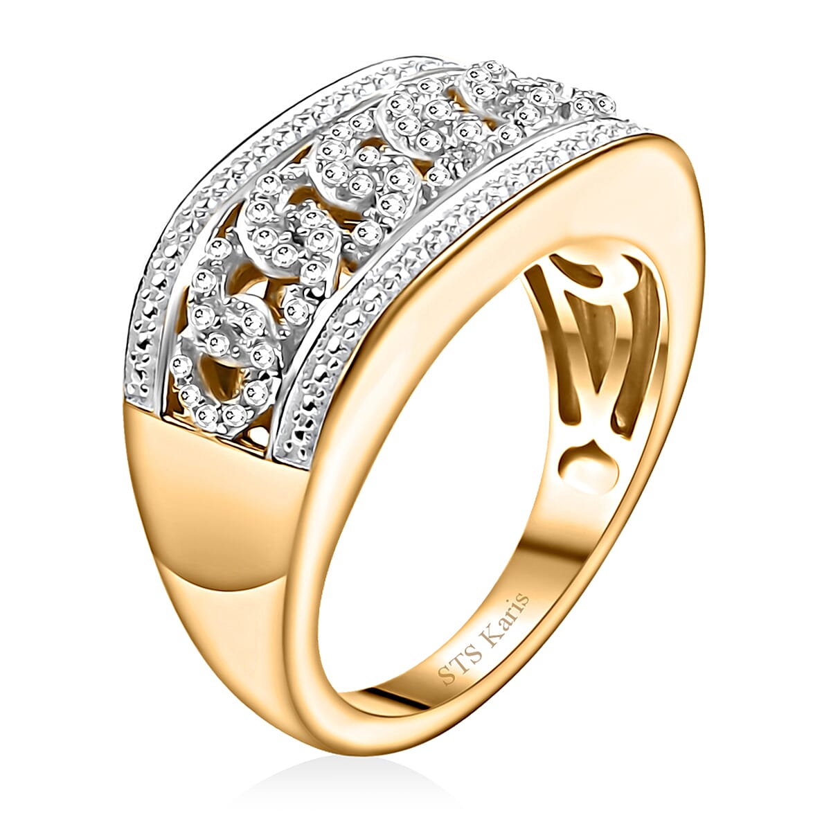 Karis White Diamond Accent Curb Ring in Platinum Bond & 18K YG Plated (Size 9.0) image number 3