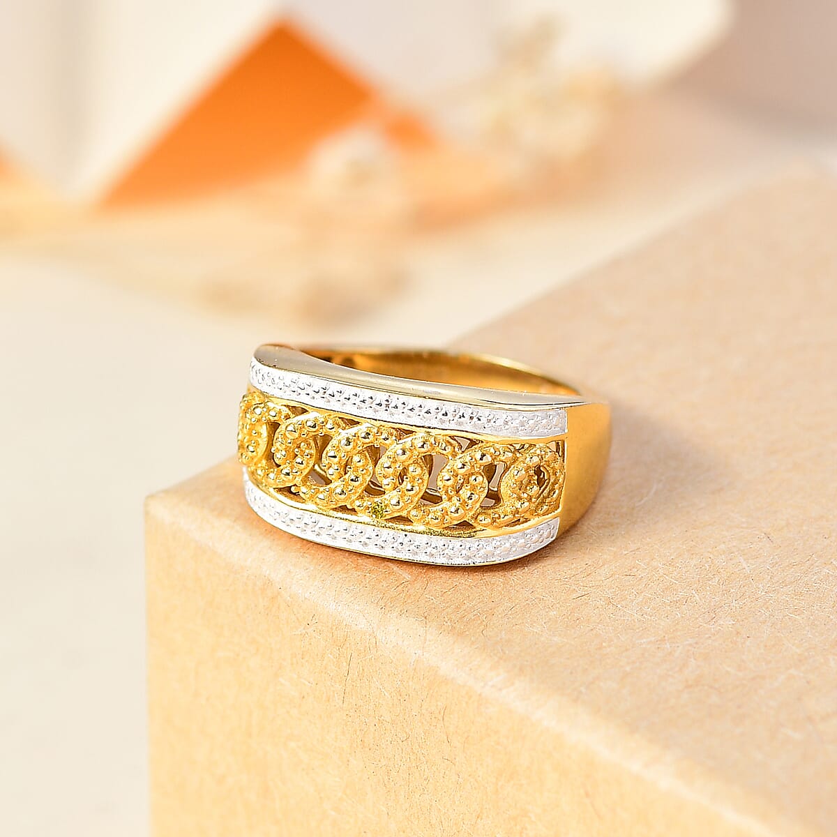 Karis Yellow Diamond Accent Curb Ring in 18K Yellow Gold Plated (Size 6.0) image number 1