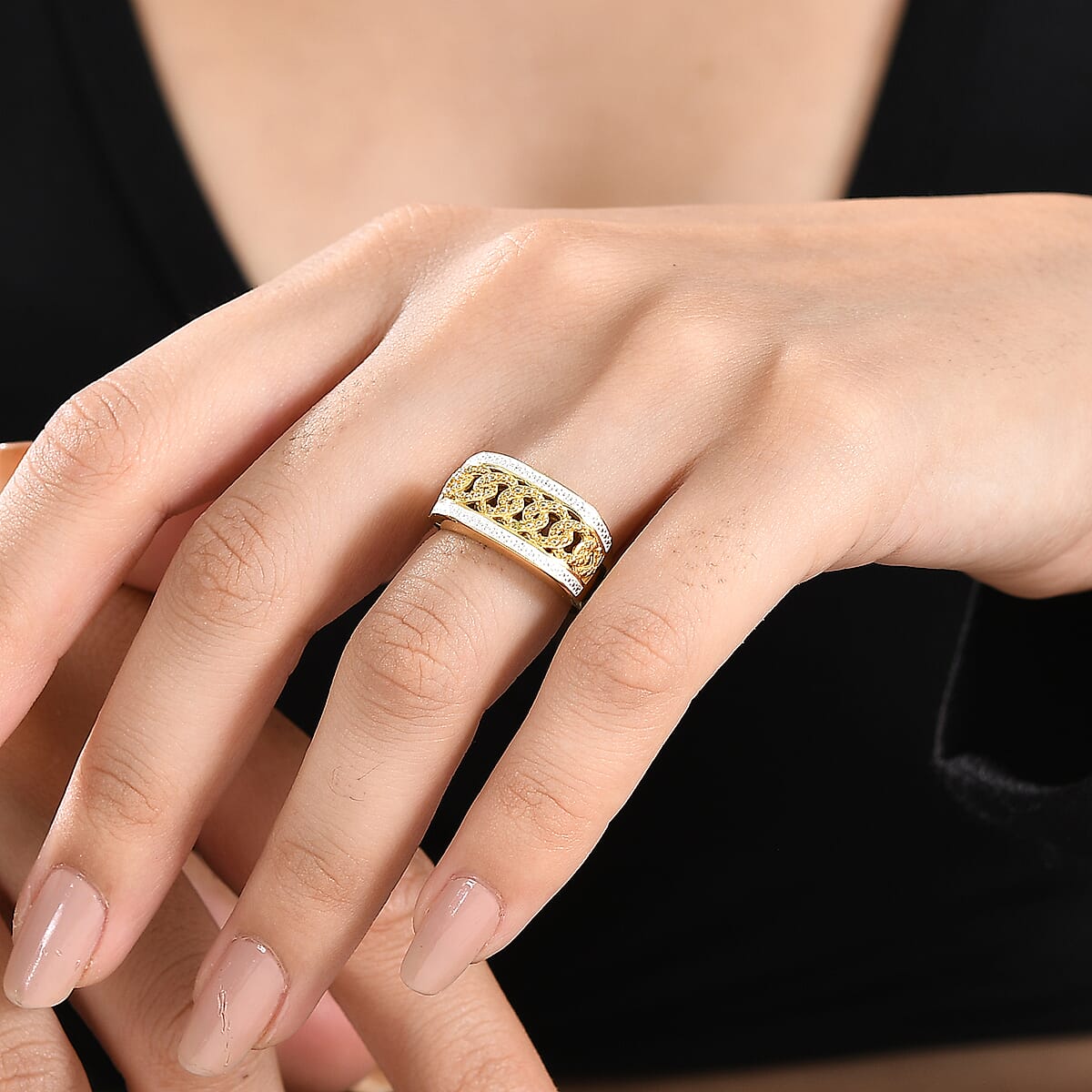 Karis Yellow Diamond Accent Curb Ring in 18K Yellow Gold Plated (Size 6.0) image number 2