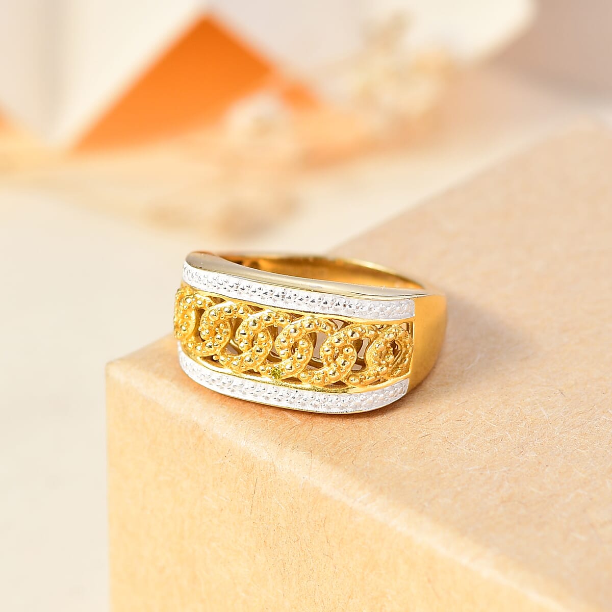 Karis Yellow Diamond Accent Curb Ring in 18K Yellow Gold Plated (Size 8.0) image number 1