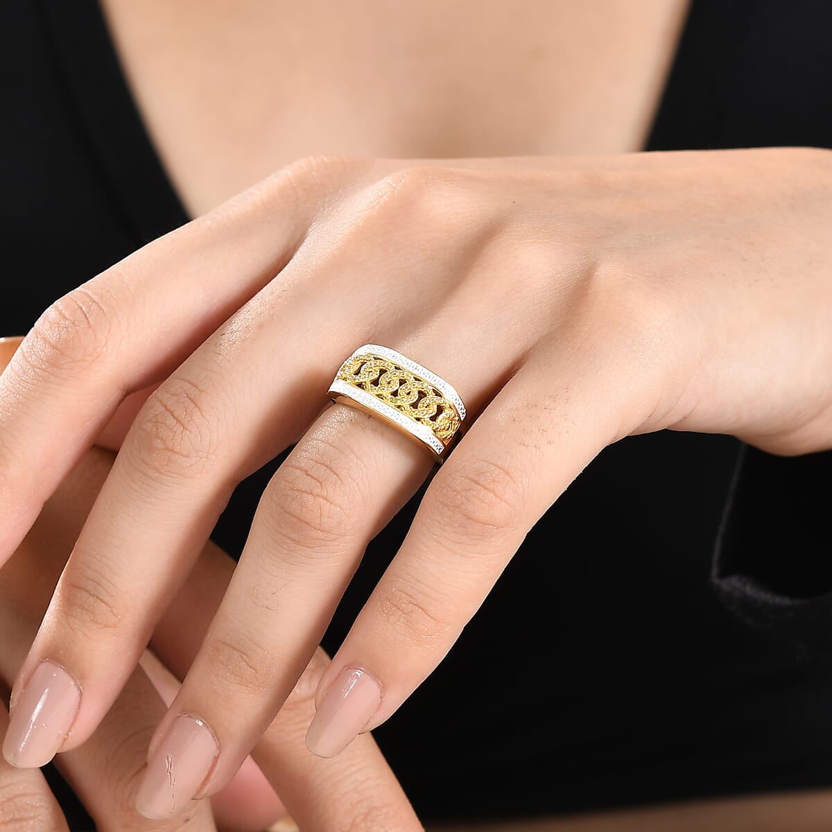 Karis Yellow Diamond Accent Curb Ring in 18K Yellow Gold Plated (Size 8.0) image number 2