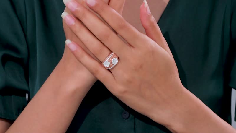 Karis Natural Champagne Diamond Accent Floral Ring in 18K RG Plated (Size 10.0)