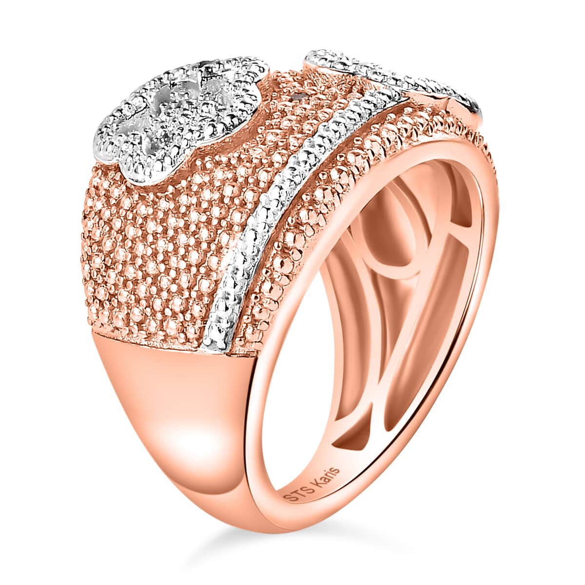 Karis Natural Champagne Diamond Accent Floral Ring in 18K RG Plated (Size 10.0) image number 3