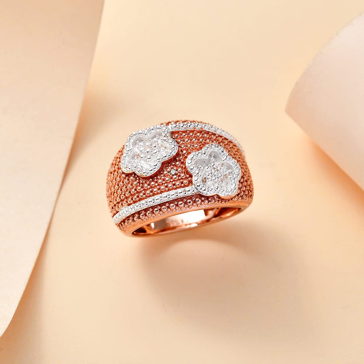Karis Natural Champagne Diamond Accent Floral Ring in 18K Rose Gold Plated (Size 11.0) image number 1