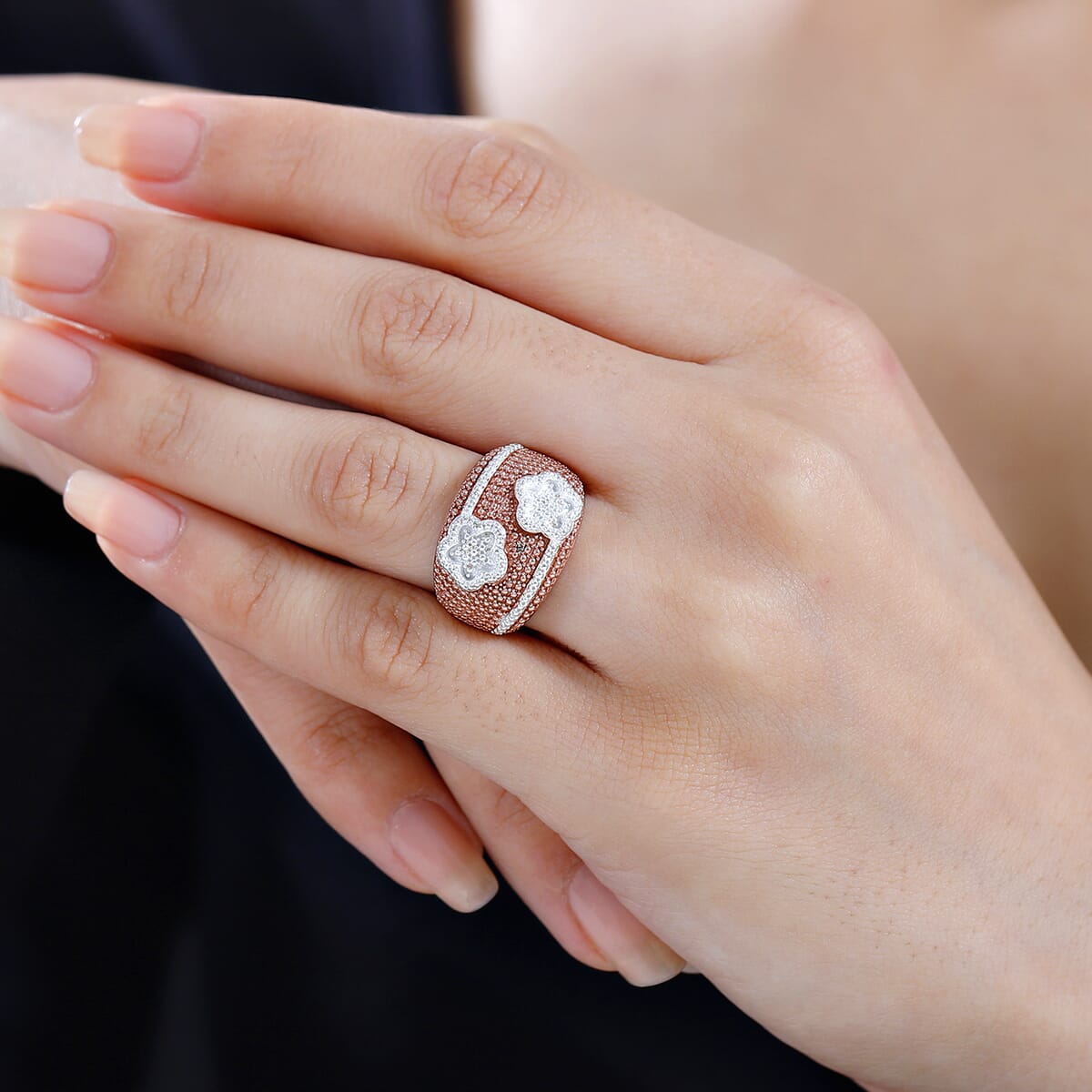 Karis Natural Champagne Diamond Accent Floral Ring in 18K Rose Gold Plated (Size 11.0) image number 2