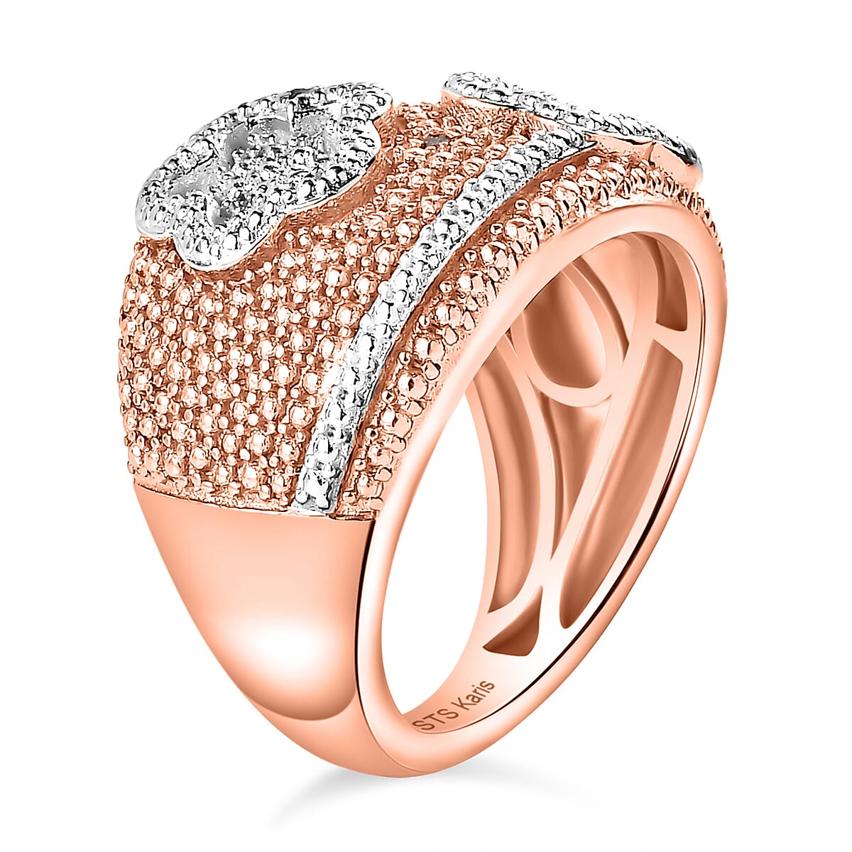 Karis Natural Champagne Diamond Accent Floral Ring in 18K RG Plated (Size 10.0) image number 3