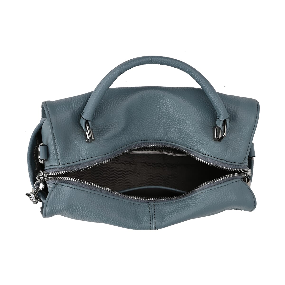 Blue Genuine Leather Crossbody Bag with Bear Charm and Tassel Handle Drop and Two Shoulder Strap image number 4