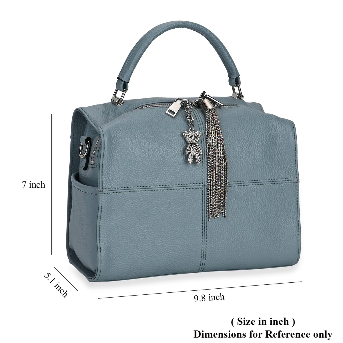 Blue Genuine Leather Crossbody Bag with Bear Charm and Tassel Handle Drop and Two Shoulder Strap image number 6