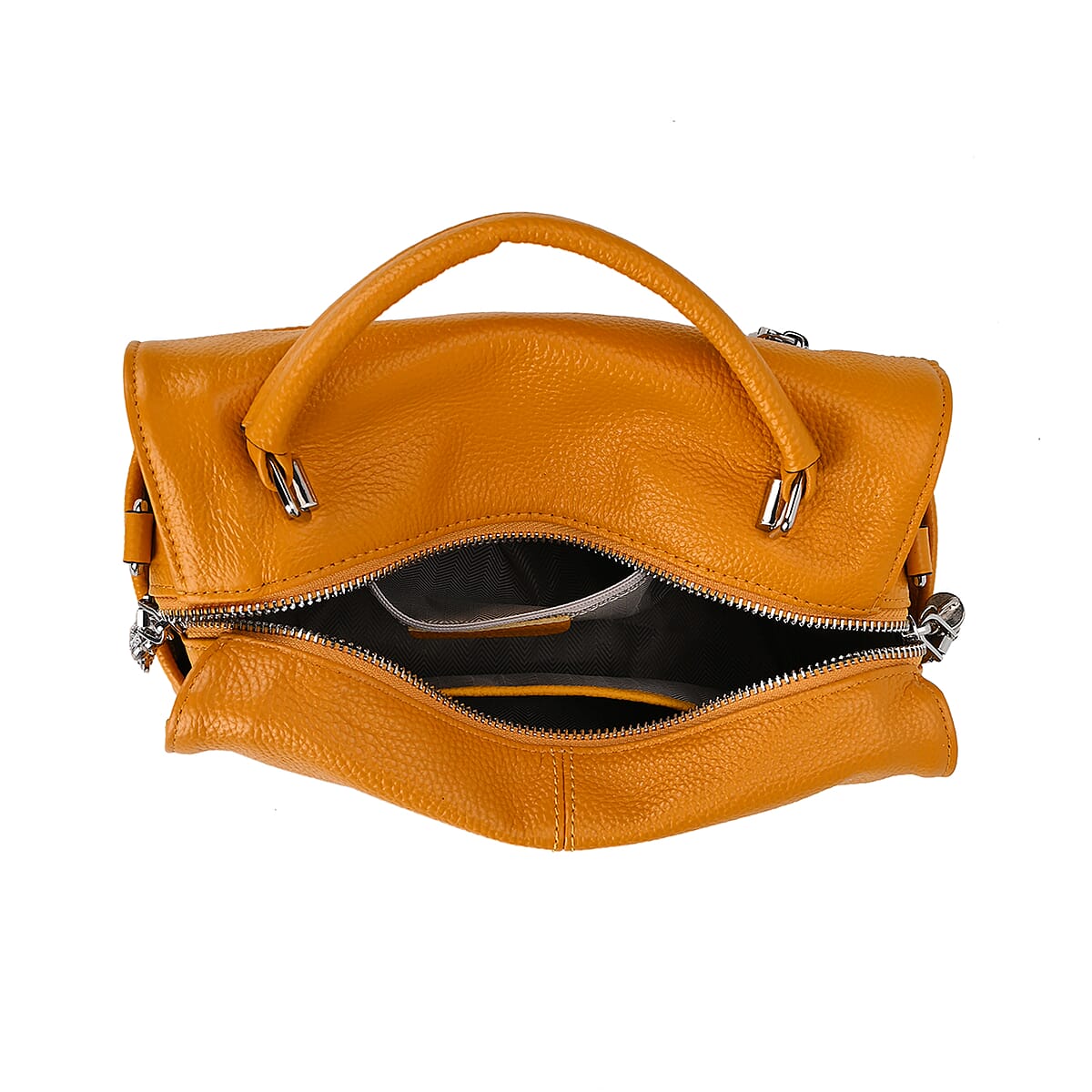 Yellow Genuine Leather Crossbody Bag with Bear Charm and Tassel Handle Drop and Two Shoulder Strap image number 4