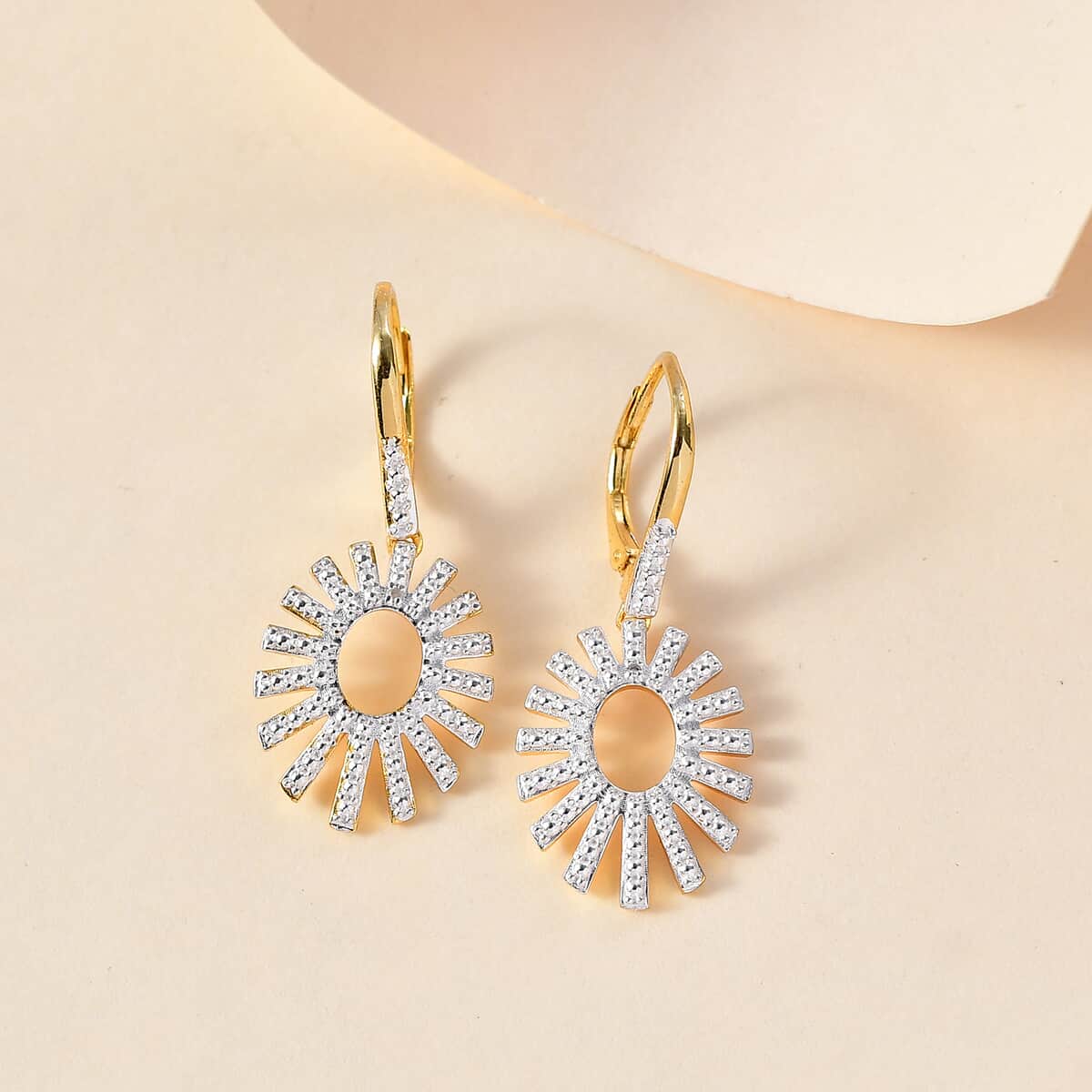 Karis White Diamond Accent Snowflake Earrings in Platinum Bond and 18K Yellow Gold Plated image number 1