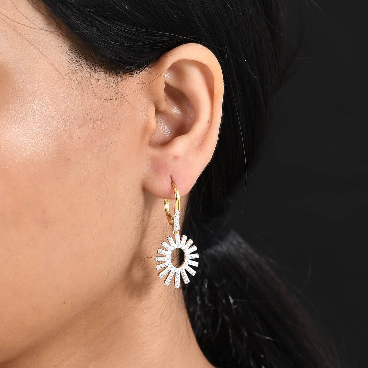 Karis White Diamond Accent Snowflake Earrings in Platinum Bond and 18K Yellow Gold Plated image number 2