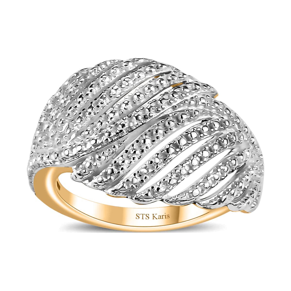 Karis Diamond Accent Bypass Feather Ring in Rhodium and 18K YG Plated (Size 10.0) image number 0