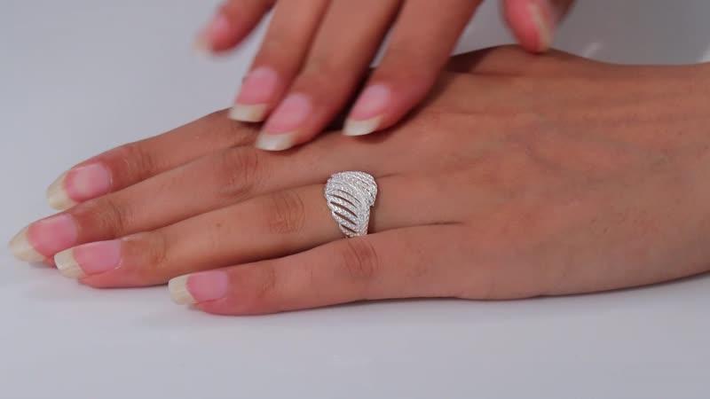 Karis Diamond Accent Bypass Feather Ring in Rhodium and 18K YG Plated (Size 10)