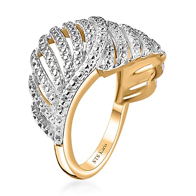 Karis Diamond Accent Bypass Feather Ring in Rhodium and 18K YG Plated (Size 10.0)