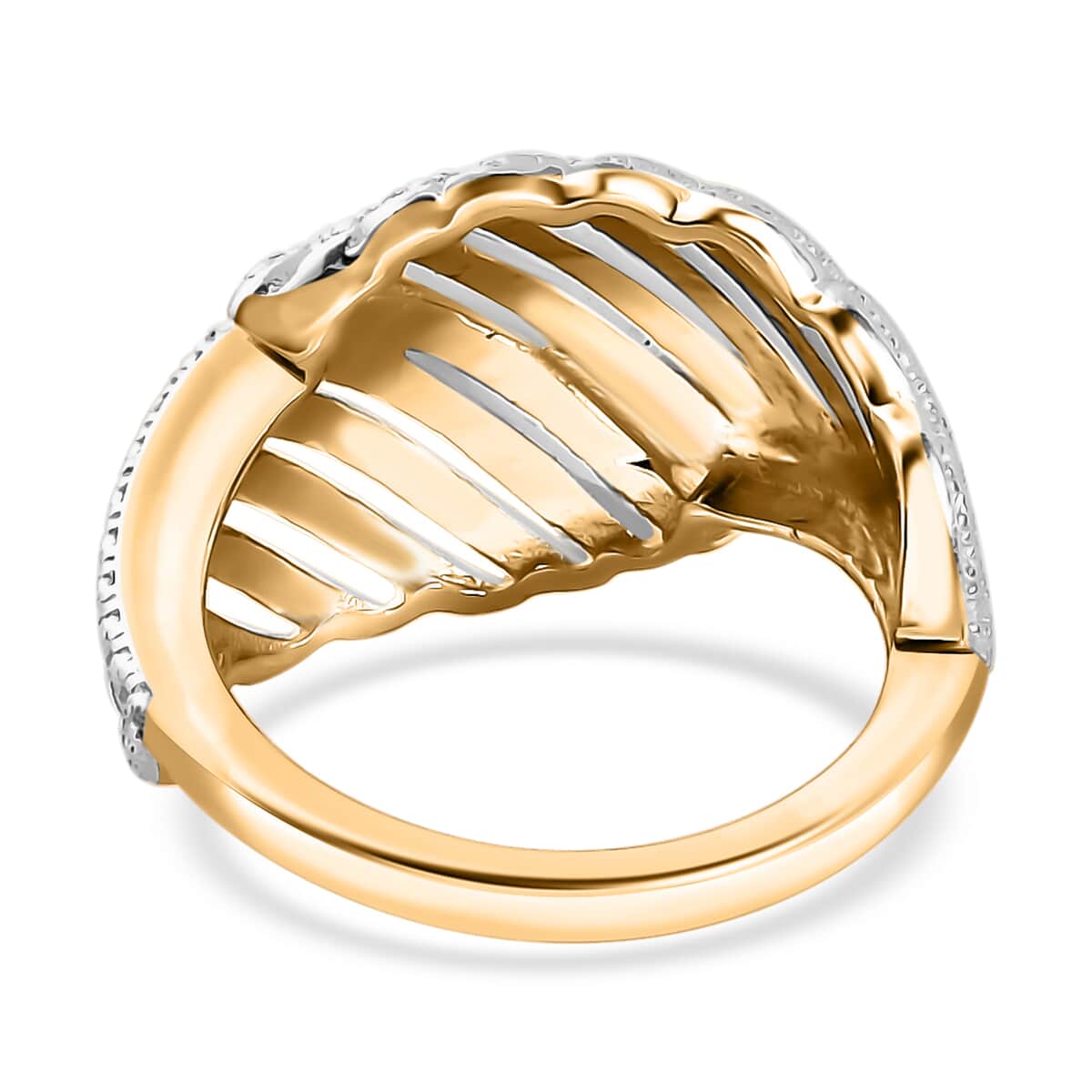 Karis Diamond Accent Bypass Feather Ring in Rhodium and 18K YG Plated (Size 10) image number 4