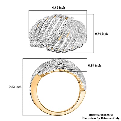 Karis Diamond Accent Bypass Feather Ring in Rhodium and 18K YG Plated (Size 10.0)