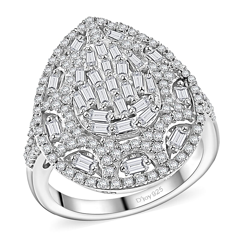 D'Joy White Diamond 1.00 ctw Victorian Era Ring in Rhodium Over Sterling Silver (Size 10.0)