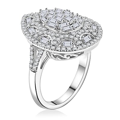 D'Joy White Diamond 1.00 ctw Victorian Era Ring in Rhodium Over Sterling Silver (Size 10.0)