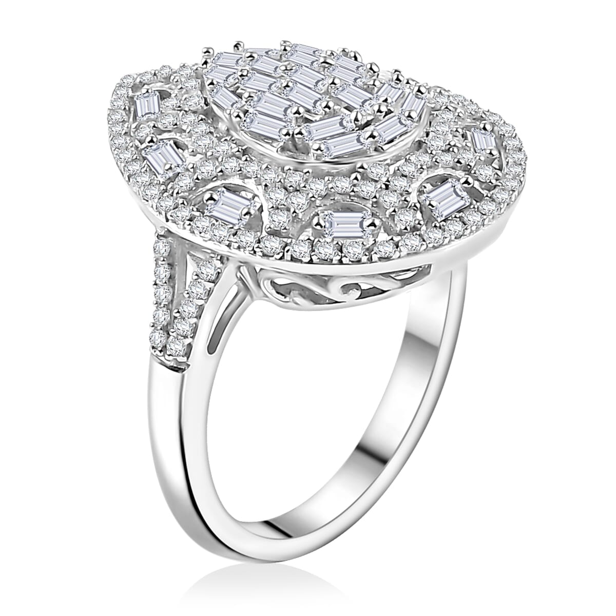 White Diamond 1.00 ctw Victorian Era Ring in Rhodium Over Sterling Silver (Size 7.0) image number 3