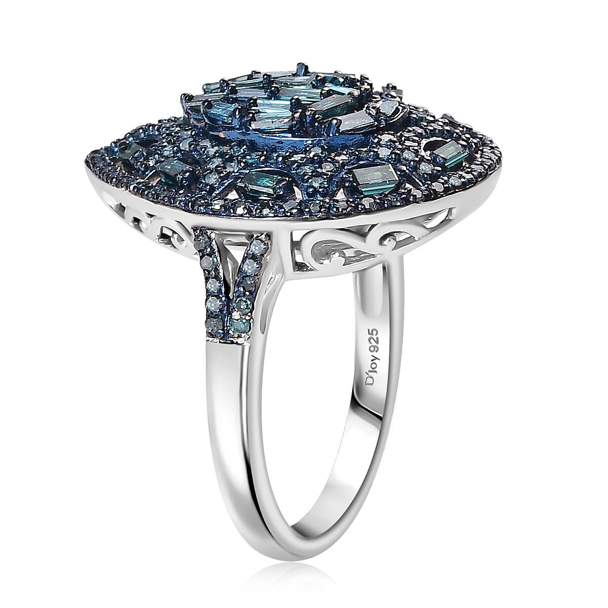 D'Joy Blue Diamond 1.00 ctw Victorian Era Ring in Rhodium Over Sterling Silver (Size 7.0) image number 3