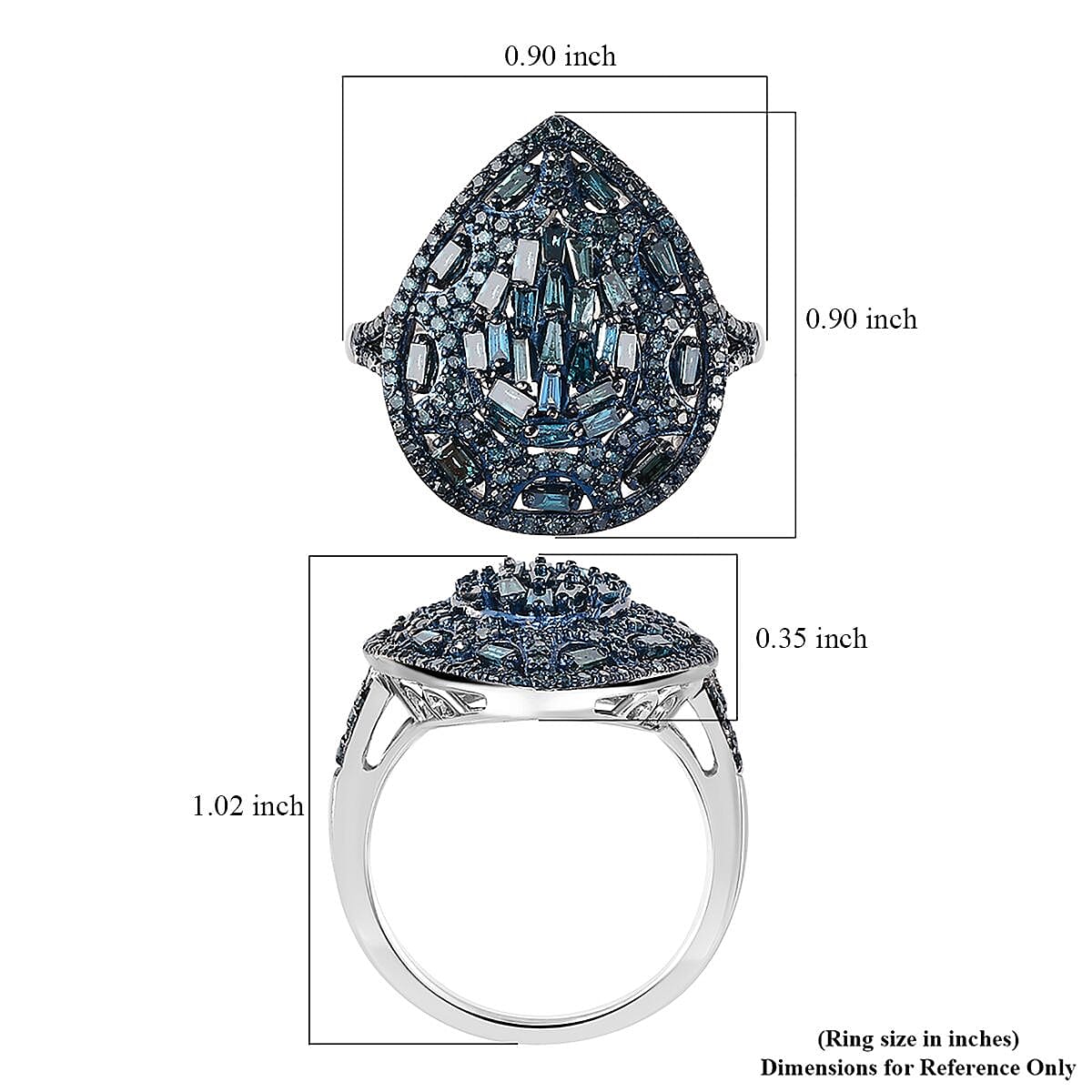 D'Joy Blue Diamond 1.00 ctw Victorian Era Ring in Rhodium Over Sterling Silver (Size 7.0) image number 5