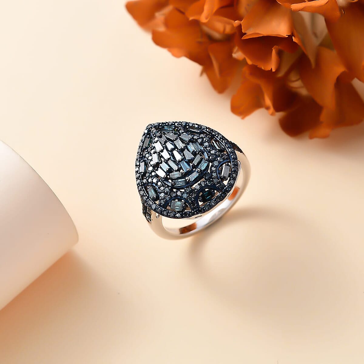 D'Joy Blue Diamond 1.00 ctw Victorian Era Ring in Rhodium Over Sterling Silver (Size 9.0) image number 1