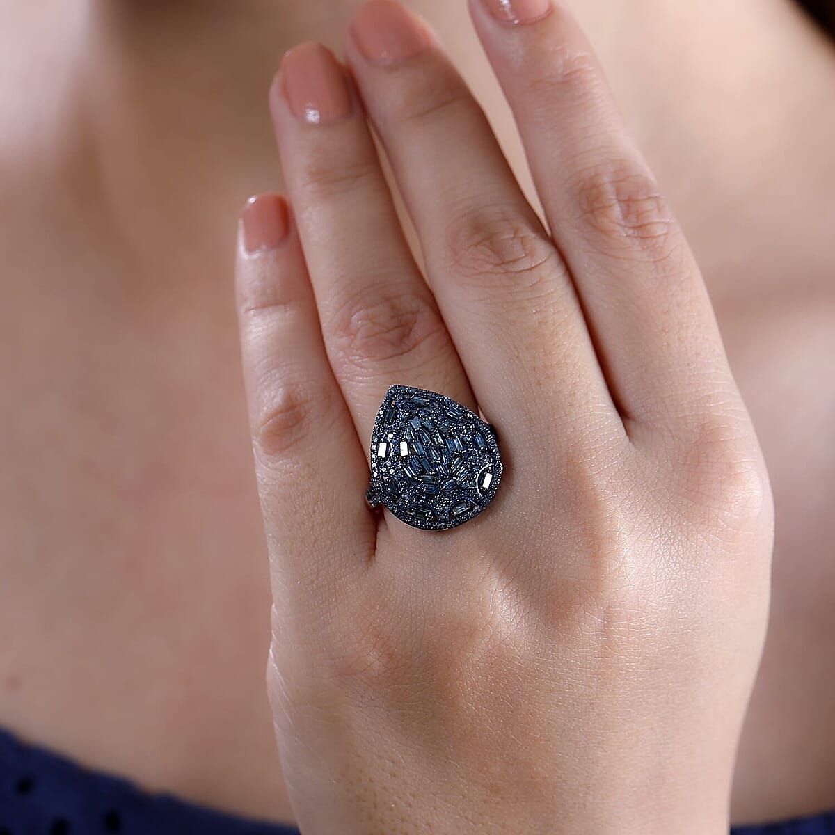 D'Joy Blue Diamond 1.00 ctw Victorian Era Ring in Rhodium Over Sterling Silver (Size 9.0) image number 2